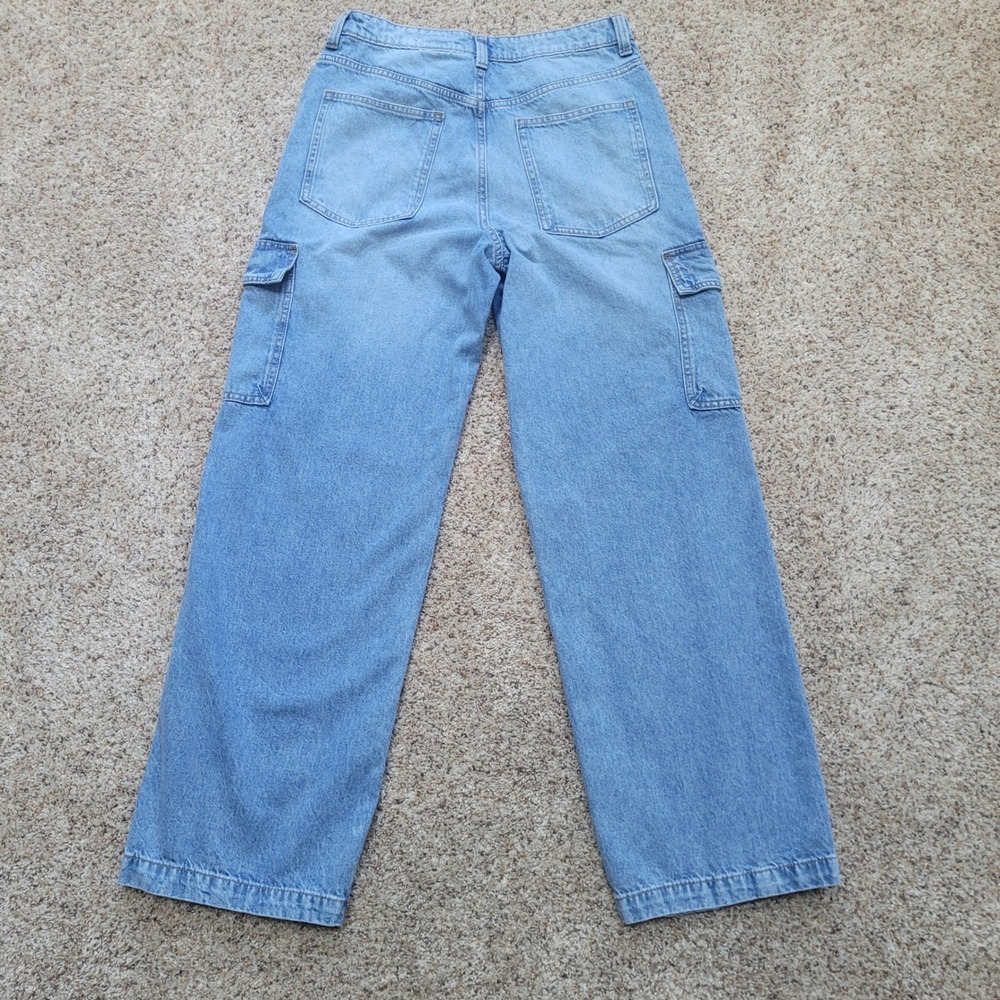 H&M Divided Women Light Wash Wide Leg Cargo Carpenter Jeans 8 - Picture 6 of 10